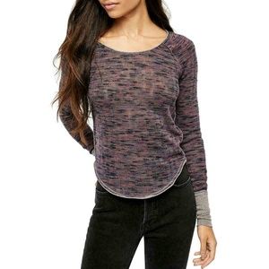 Free People We The Free Spaced Out Long Sleeve Top in Navy/ Purple Size S